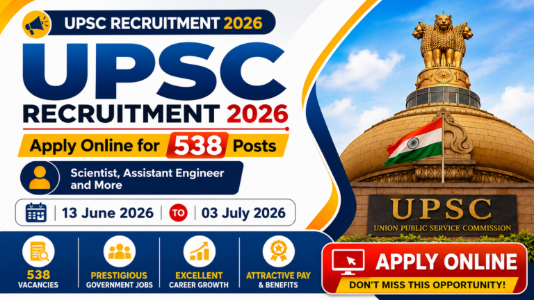UPSC Recruitment 2026: 538 पदों पर बंपर भर्ती, जानें योग्यता, आयु सीमा, सैलरी, चयन प्रक्रिया और आवेदन की पूरी जानकारी