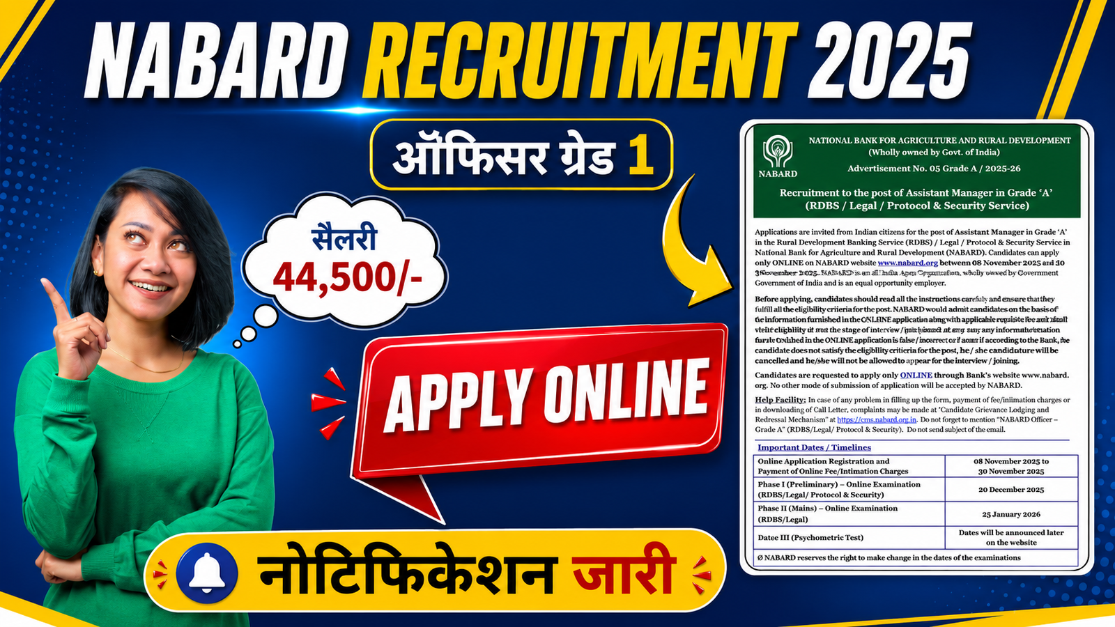 NABARD Assistant Manager Officers Grade A Recruitment 2025: 91 पदों पर भर्ती, जानें योग्यता, आयु सीमा, सैलरी, चयन प्रक्रिया और आवेदन की पूरी जानकारी