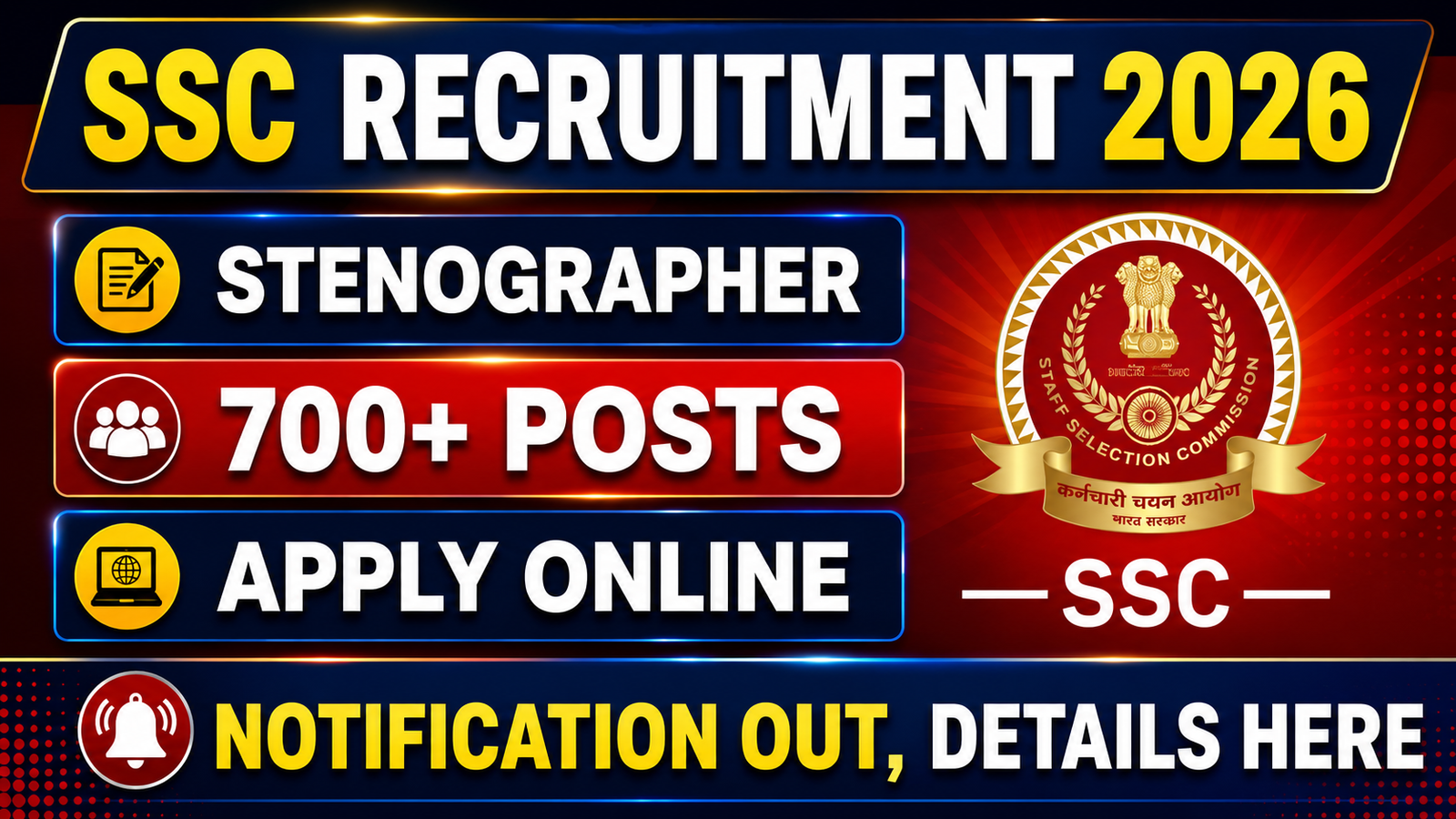 SSC Stenographer Recruitment 2026