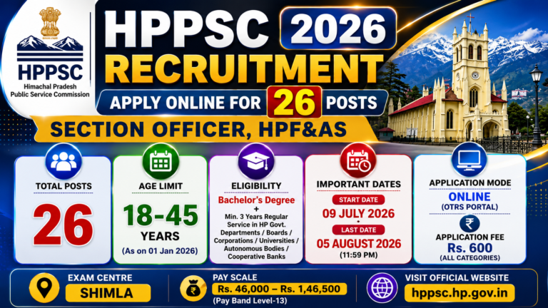 HPPSC Recruitment 2026: 26 Section Officer एवं HPF&AS पदों पर भर्ती, जानें योग्यता, आयु सीमा, सैलरी और आवेदन प्रक्रिया