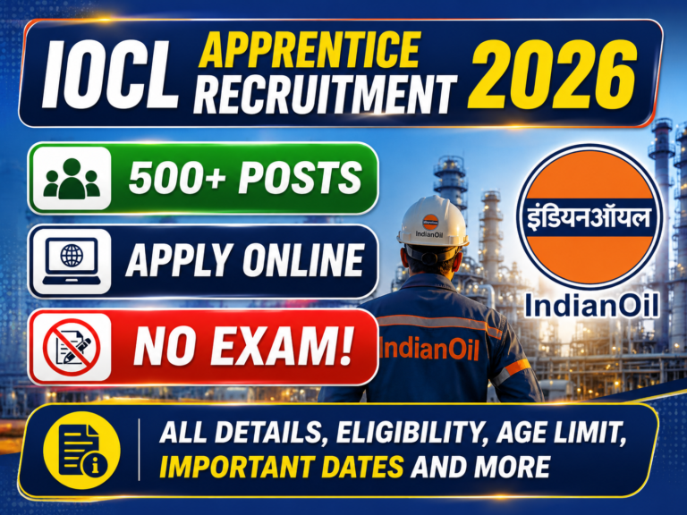 IOCL Apprentice Recruitment 2026: इंडियन ऑयल अप्रेंटिस भर्ती 2026 – संभावित पात्रता, आयु सीमा, चयन प्रक्रिया, स्टाइपेंड और आवेदन की पूरी जानकारी