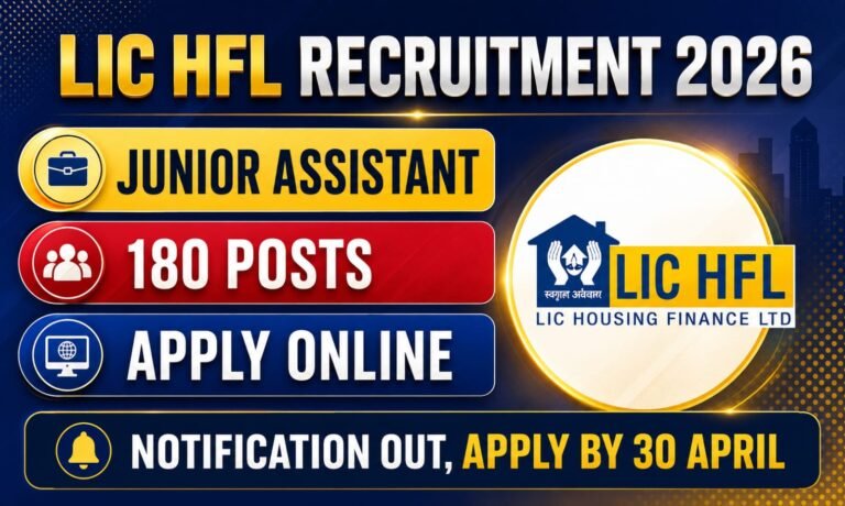 LIC HFL Recruitment 2026: 180 Junior Assistant पदों पर भर्ती, ऐसे करें ऑनलाइन आवेदन