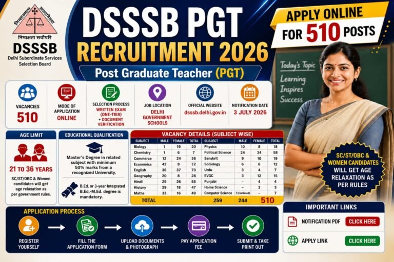 DSSSB PGT Recruitment 2026: 510 PGT पदों पर निकली बंपर भर्ती, योग्यता, आयु सीमा, सैलरी और आवेदन प्रक्रिया जानें