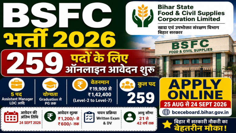 BSFC भर्ती 2026: 259 पदों के लिए ऑनलाइन आवेदन शुरू