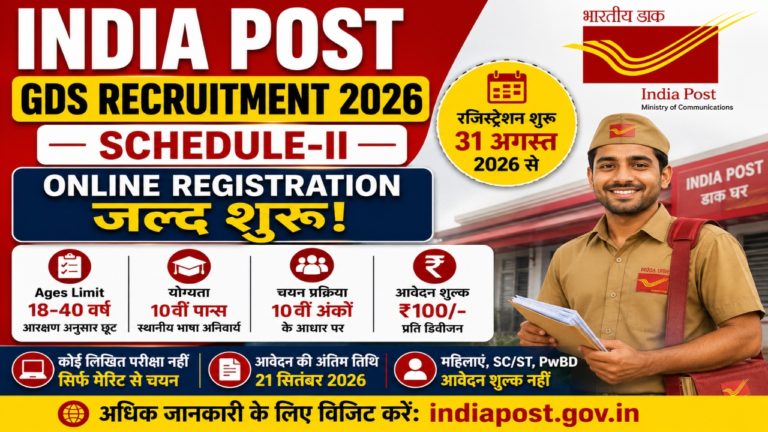 India Post GDS Recruitment 2026: Schedule-II के लिए Online Registration जल्द शुरू